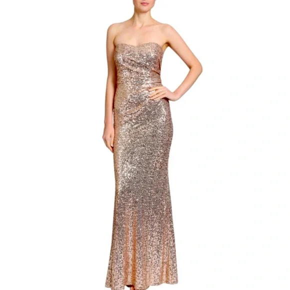 Badgley Mischka | Dresses | Nwt Badgley Mischka Rose Gold Sequin Strapless  Dress Size 2 | Poshmark